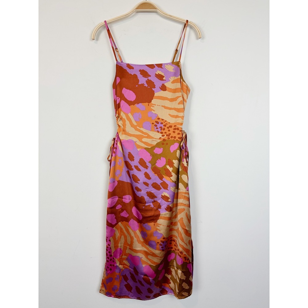 Christian Lacroix Satin Slip Dress Orange Pink Abstract Animal Print Cutout M